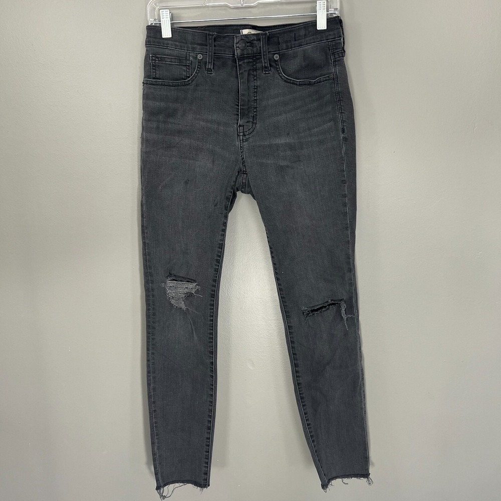 Madewell Skinny Jeans Women 28 Black Great 9 Inch High Rise Distressed Raw Hem